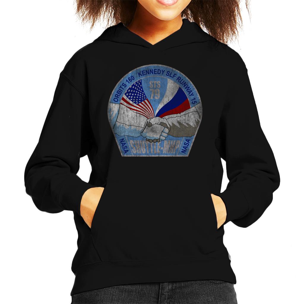 NASA STS 79 Atlantis Mission Badge Distressed Kids Hooded Sweatshirt-ALL + EVERY