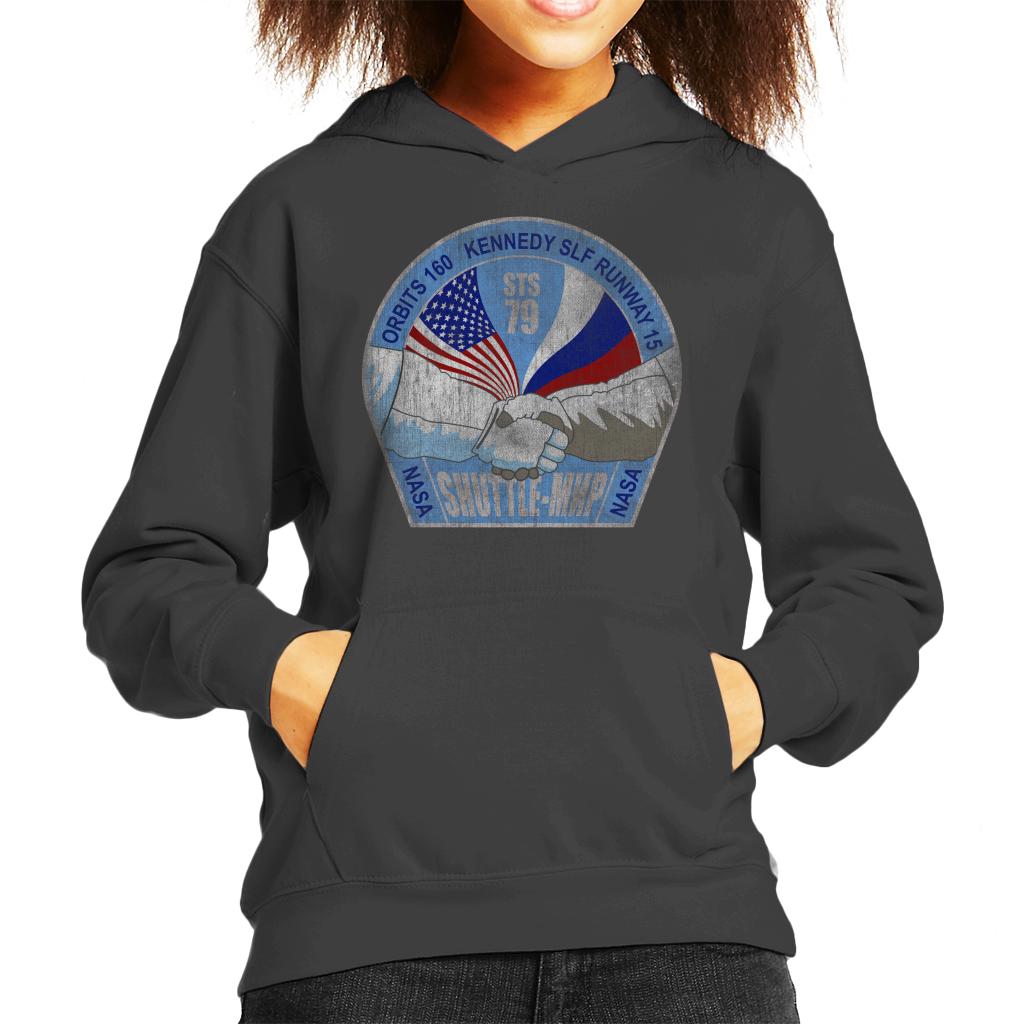 NASA STS 79 Atlantis Mission Badge Distressed Kids Hooded Sweatshirt-ALL + EVERY