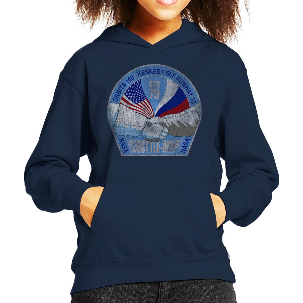 NASA STS 79 Atlantis Mission Badge Distressed Kids Hooded Sweatshirt-ALL + EVERY