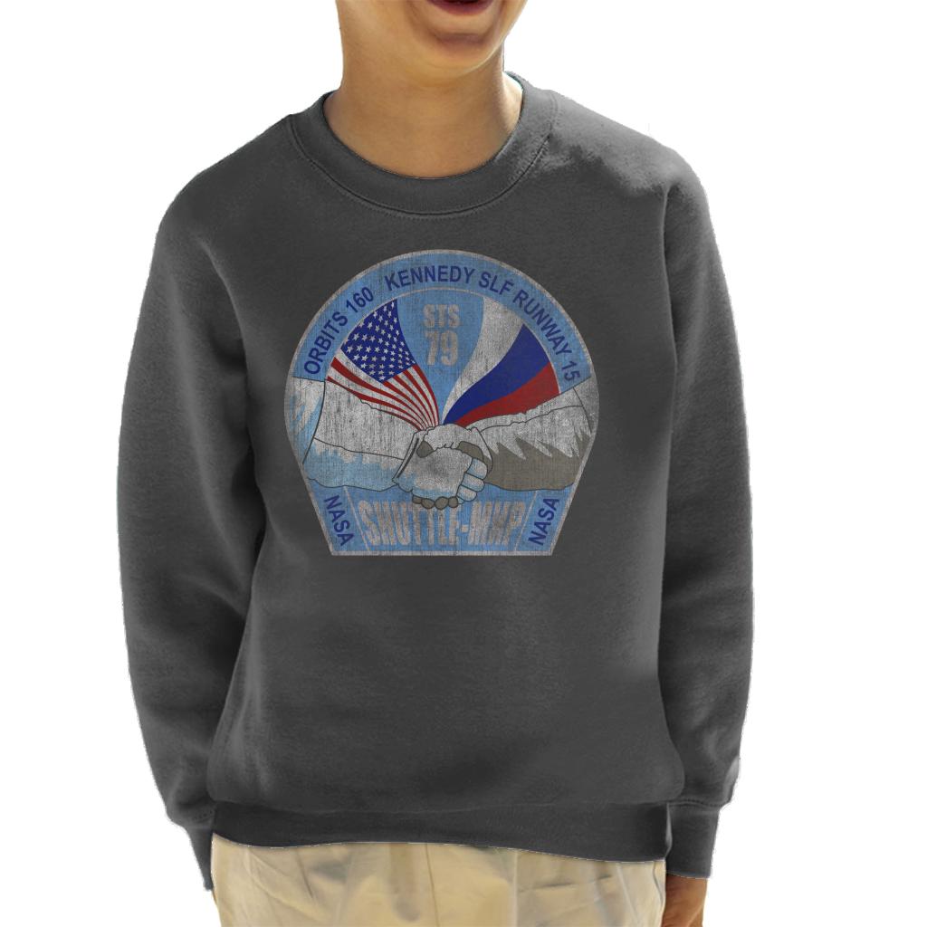 NASA STS 79 Atlantis Mission Badge Distressed Kids Sweatshirt-ALL + EVERY