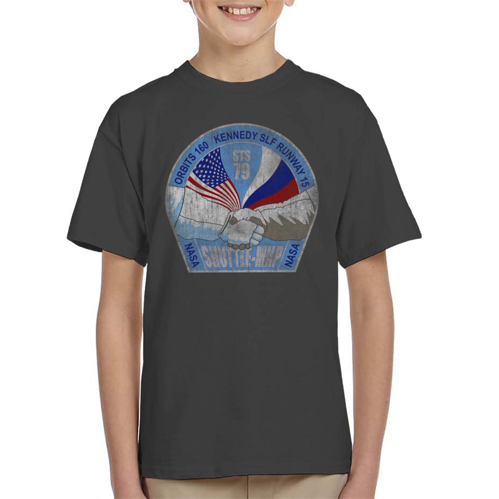 NASA STS 79 Atlantis Mission Badge Distressed Kids T-Shirt-ALL + EVERY