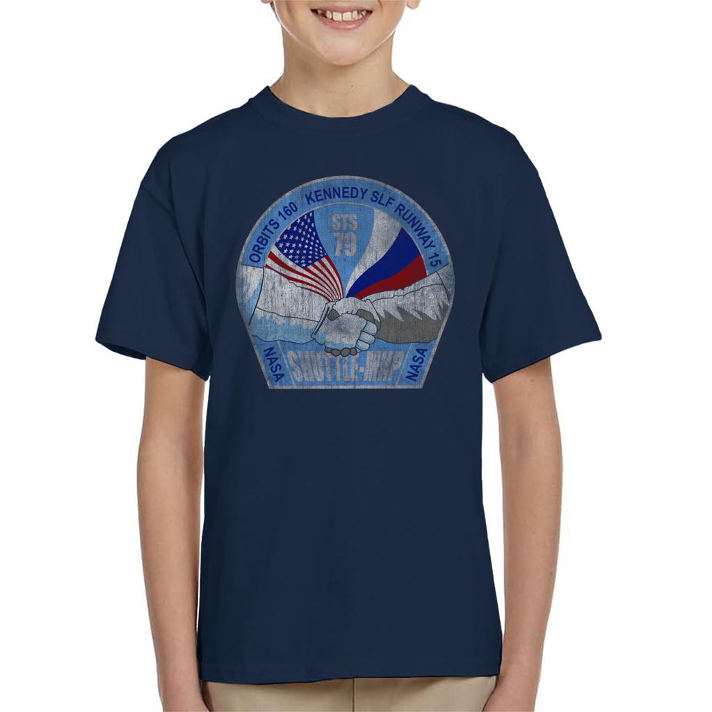 NASA STS 79 Atlantis Mission Badge Distressed Kids T-Shirt-ALL + EVERY