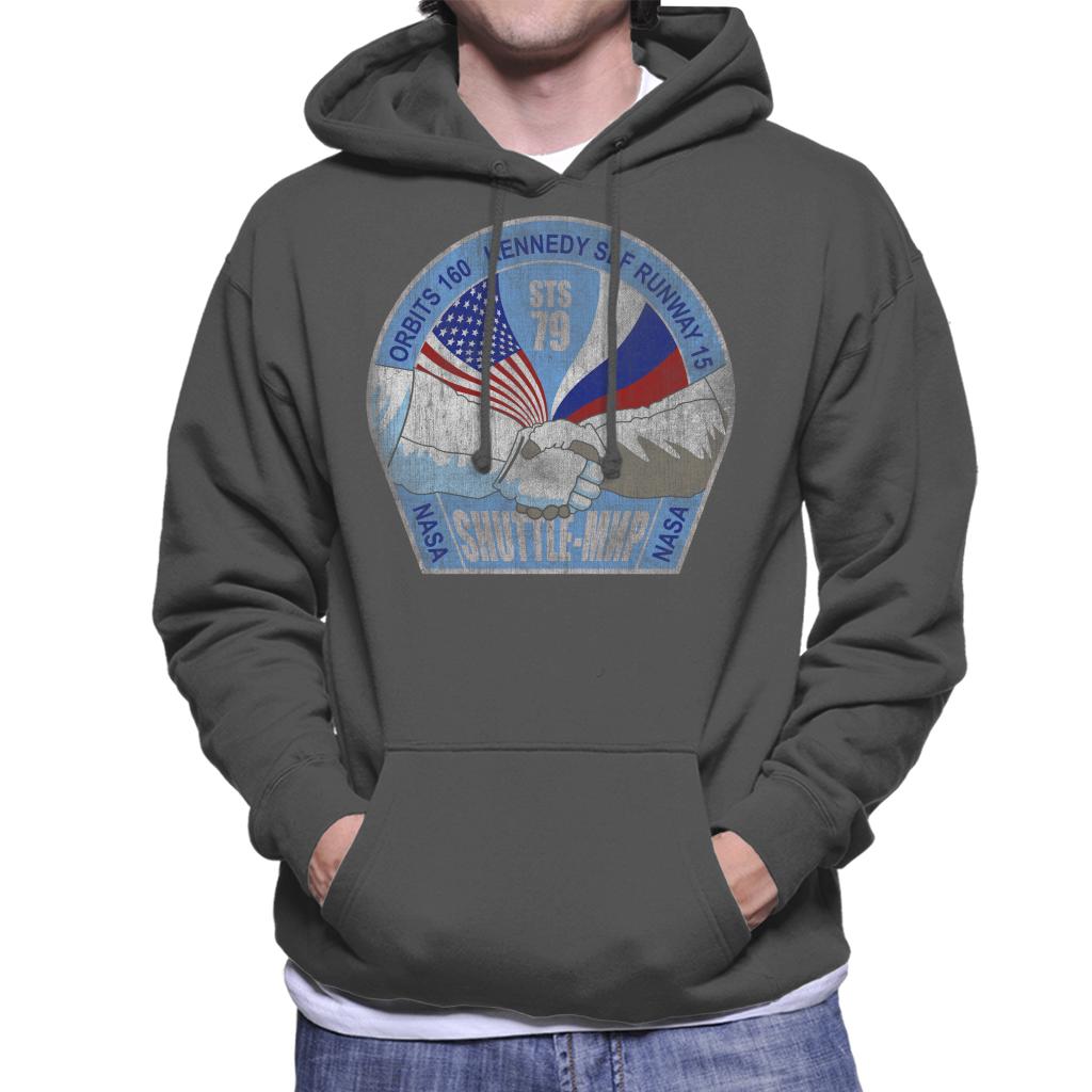 NASA STS 79 Atlantis Mission Badge Distressed Men's Hooded Sweatshirt-ALL + EVERY