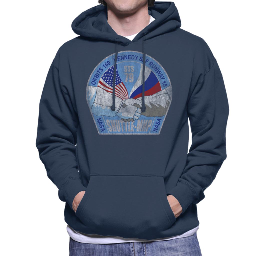 NASA STS 79 Atlantis Mission Badge Distressed Men's Hooded Sweatshirt-ALL + EVERY