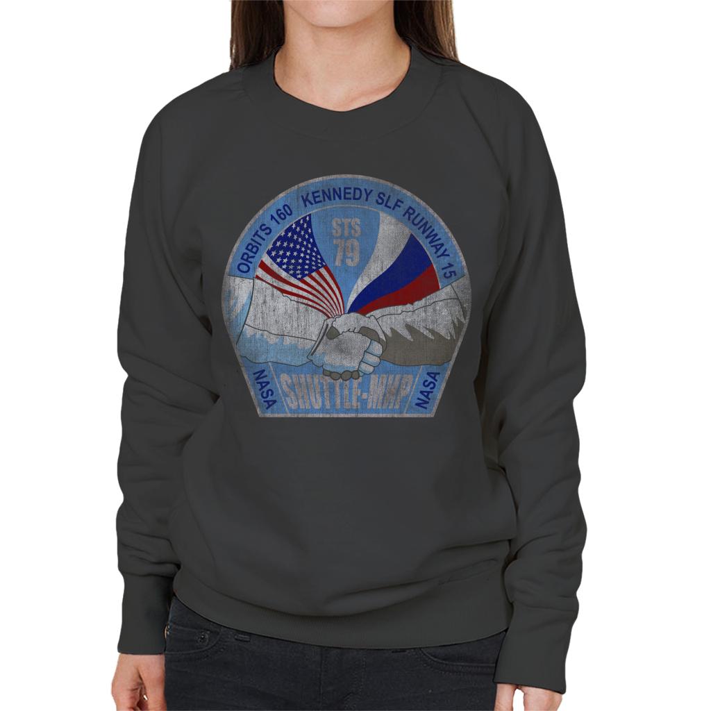 NASA STS 79 Atlantis Mission Badge Distressed Women's Sweatshirt-ALL + EVERY