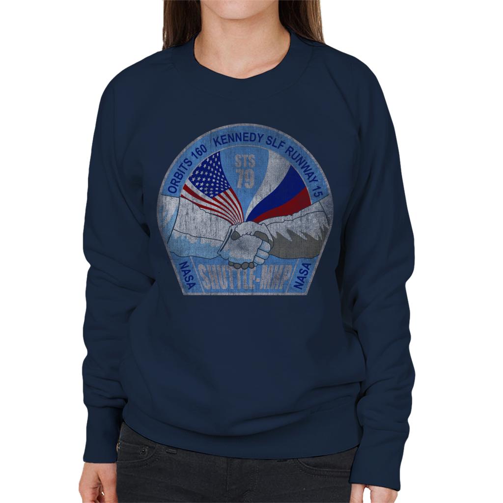 NASA STS 79 Atlantis Mission Badge Distressed Women's Sweatshirt-ALL + EVERY