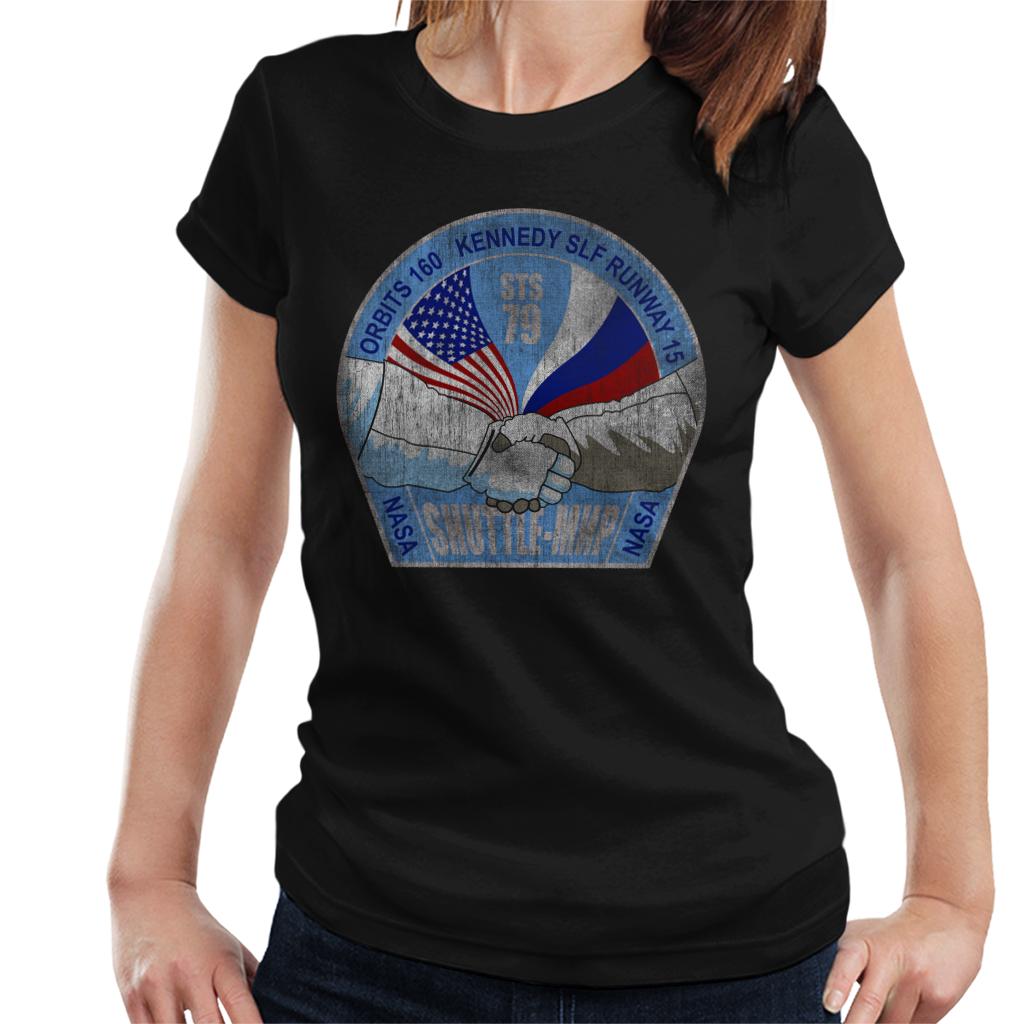 NASA STS 79 Atlantis Mission Badge Distressed Women's T-Shirt-ALL + EVERY