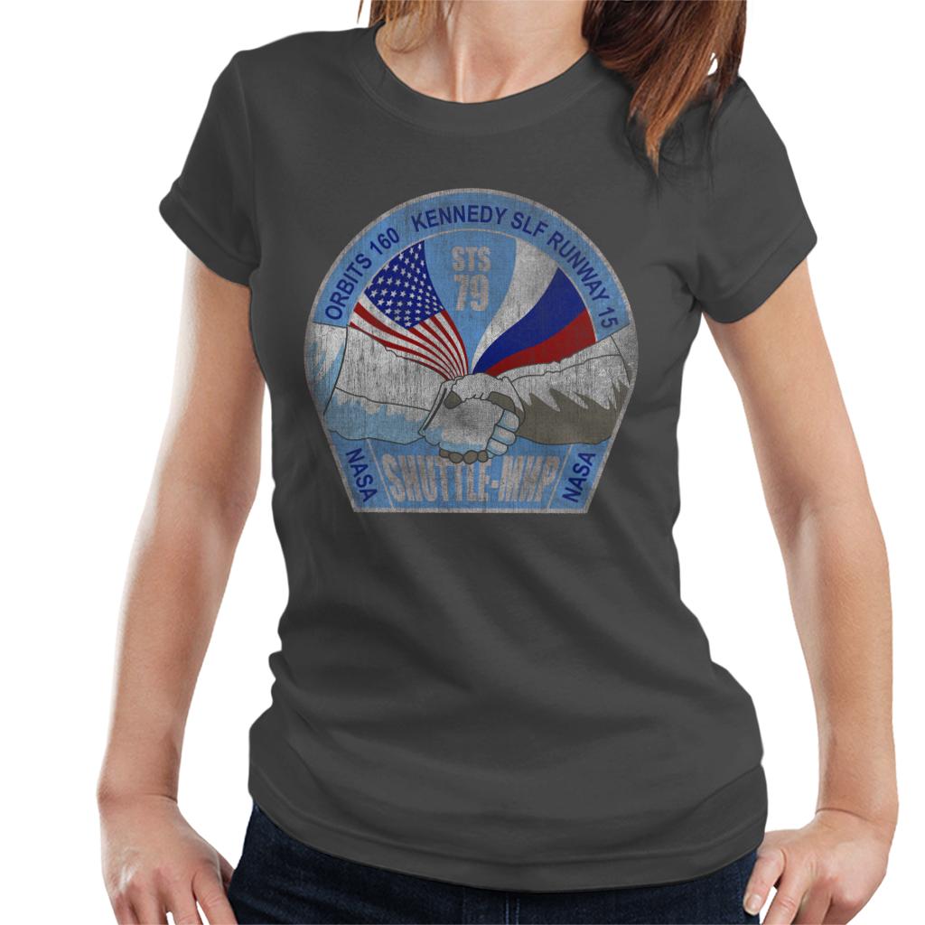 NASA STS 79 Atlantis Mission Badge Distressed Women's T-Shirt-ALL + EVERY