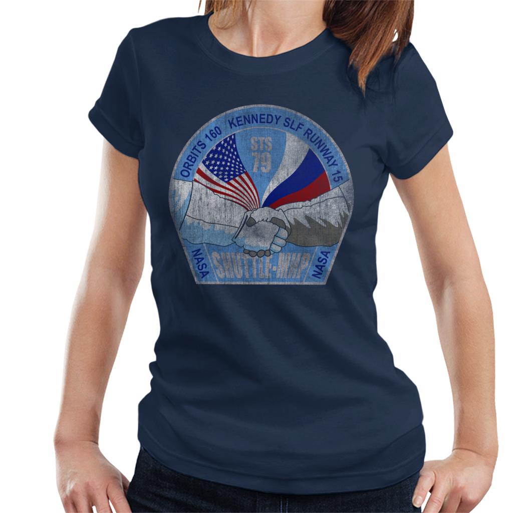 NASA STS 79 Atlantis Mission Badge Distressed Women's T-Shirt-ALL + EVERY