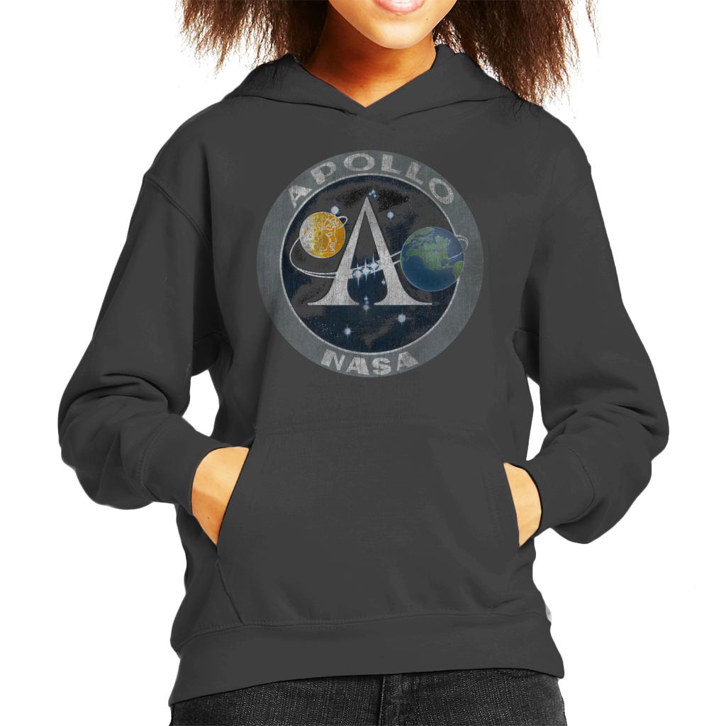 NASA Apollo Program Logo Badge Distressed Kids Hooded Sweatshirt-ALL + EVERY