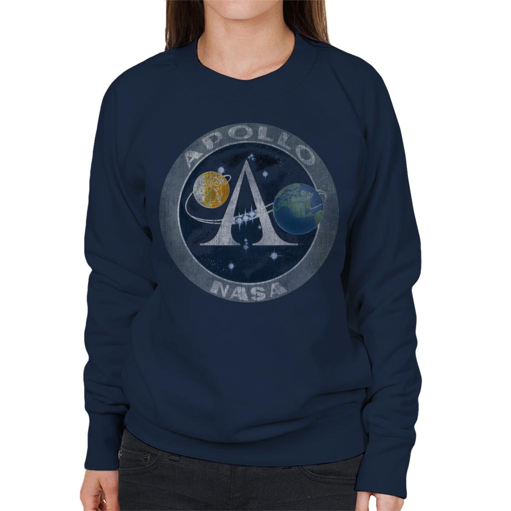 NASA Apollo Program Logo Badge Distressed Women's Sweatshirt-ALL + EVERY