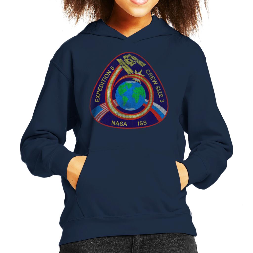 NASA ISS Expedition 6 STS 113 Mission Badge Distressed Kids Hooded Sweatshirt-ALL + EVERY