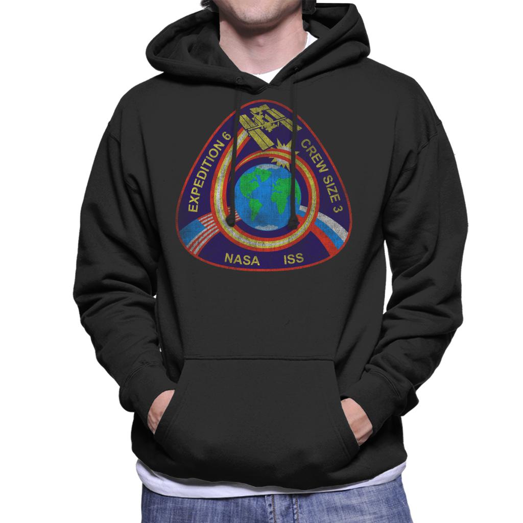 NASA ISS Expedition 6 STS 113 Mission Badge Distressed Men's Hooded Sweatshirt-ALL + EVERY