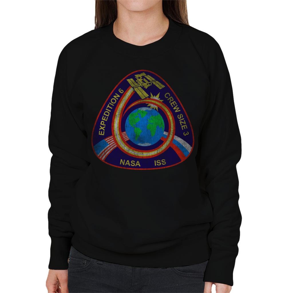 NASA ISS Expedition 6 STS 113 Mission Badge Distressed Women's Sweatshirt-ALL + EVERY