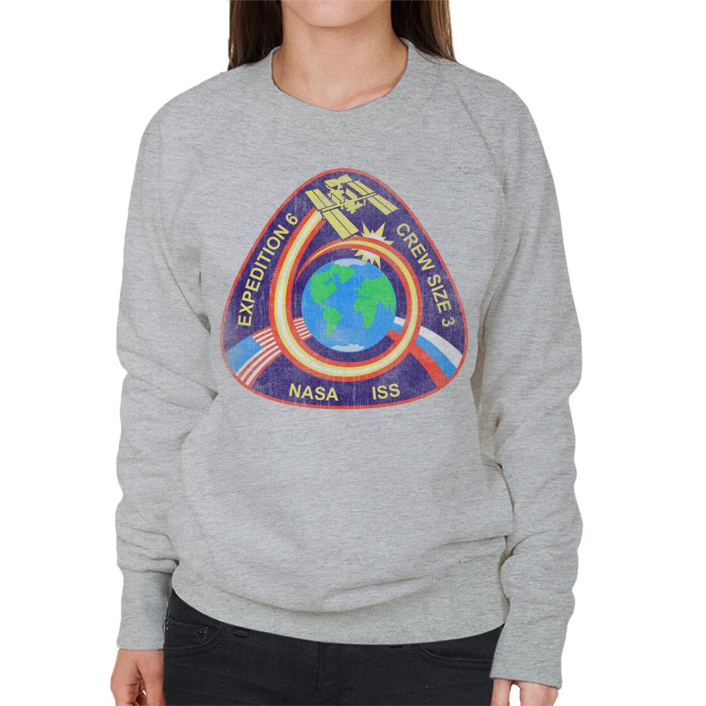 NASA ISS Expedition 6 STS 113 Mission Badge Distressed Women's Sweatshirt-ALL + EVERY