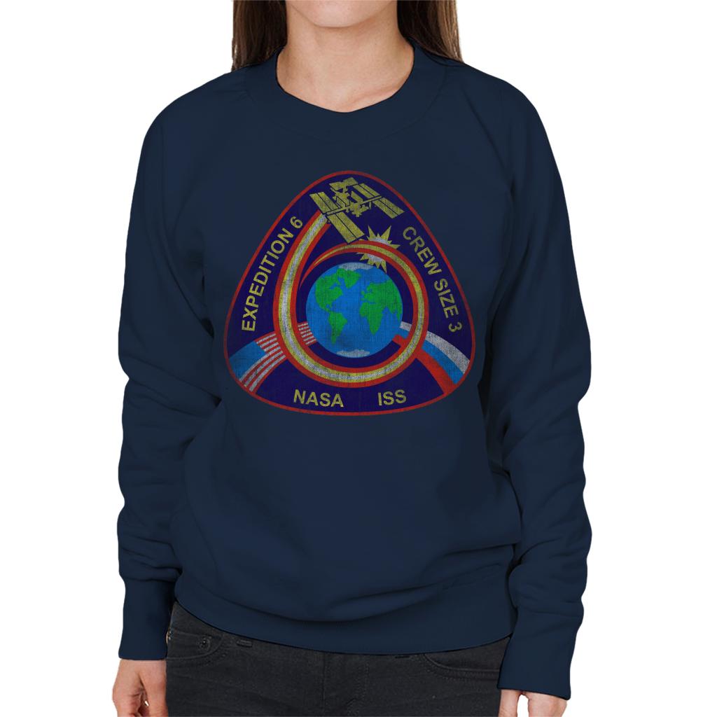 NASA ISS Expedition 6 STS 113 Mission Badge Distressed Women's Sweatshirt-ALL + EVERY