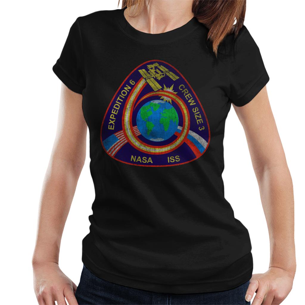 NASA ISS Expedition 6 STS 113 Mission Badge Distressed Women's T-Shirt-ALL + EVERY