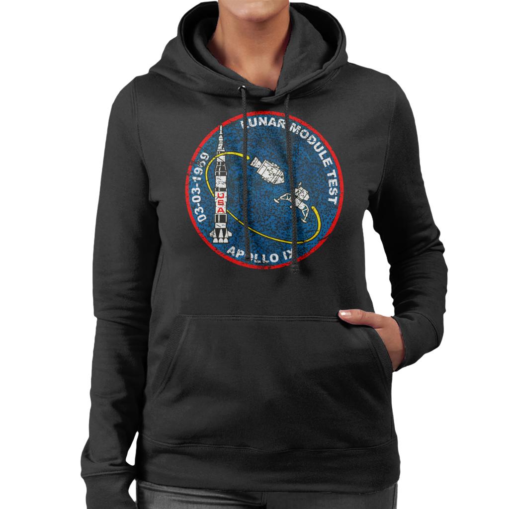 NASA Apollo 9 Mission Badge Distressed Women's Hooded Sweatshirt-ALL + EVERY