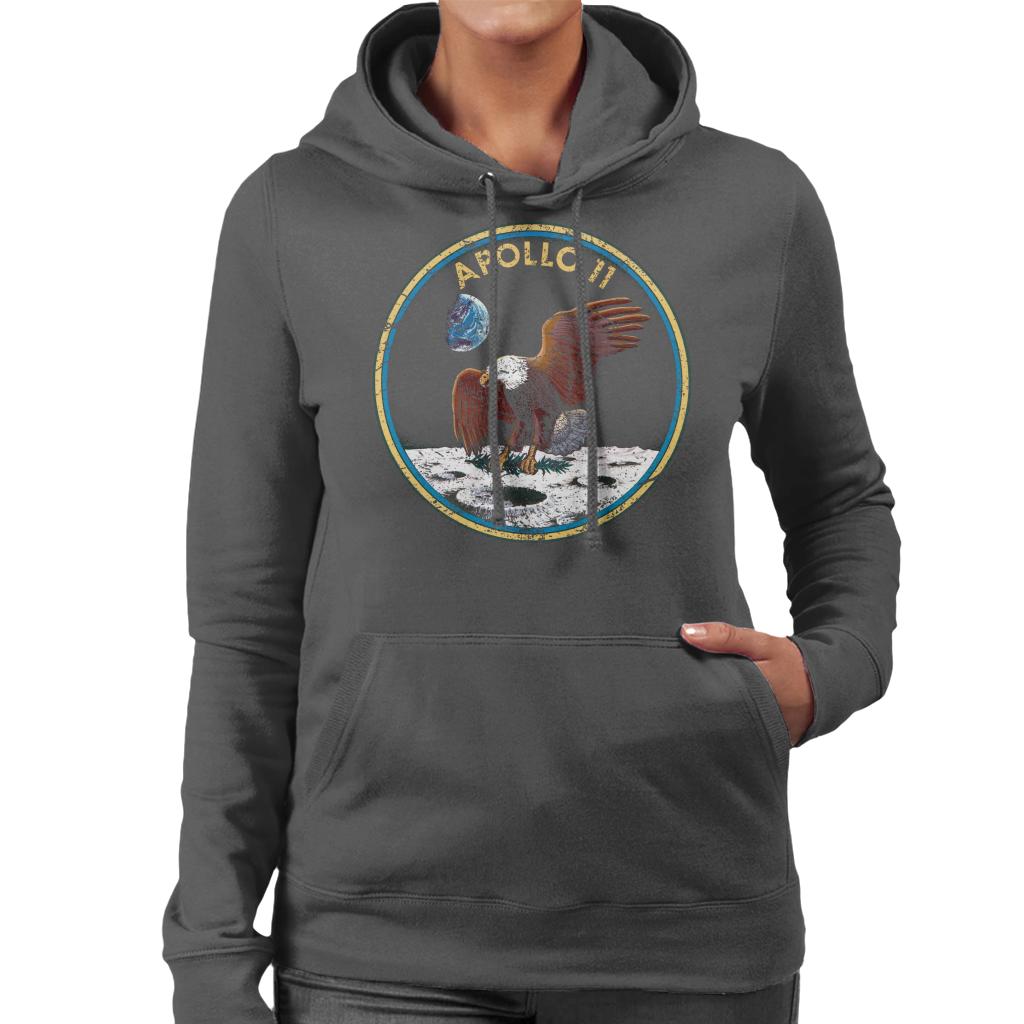 NASA Apollo 11 Mission Badge Distressed Women's Hooded Sweatshirt-ALL + EVERY