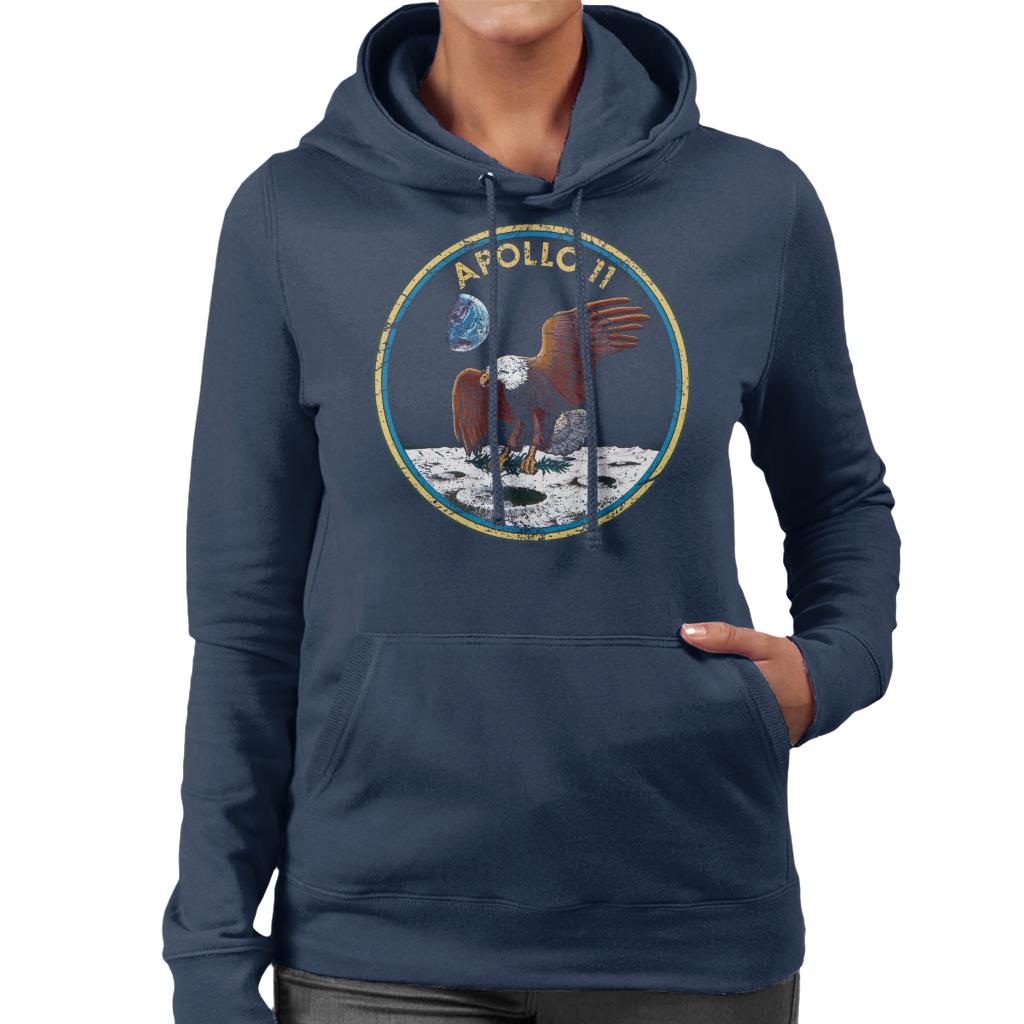 NASA Apollo 11 Mission Badge Distressed Women's Hooded Sweatshirt-ALL + EVERY