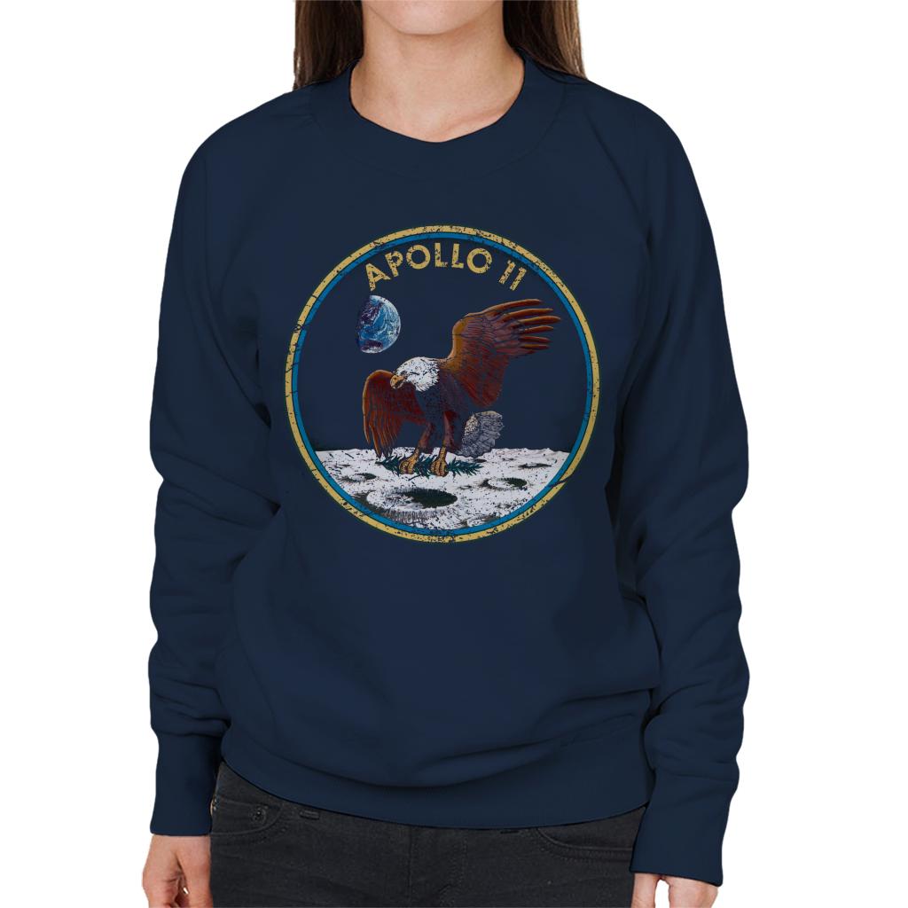 NASA Apollo 11 Mission Badge Distressed Women's Sweatshirt-ALL + EVERY