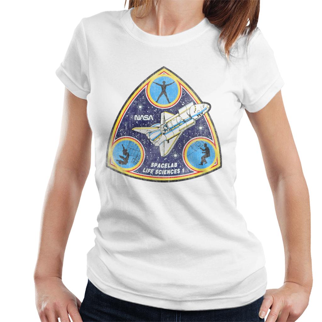 NASA Spacelab Life Sciences 1 Mission Badge Distressed Women's T-Shirt-ALL + EVERY