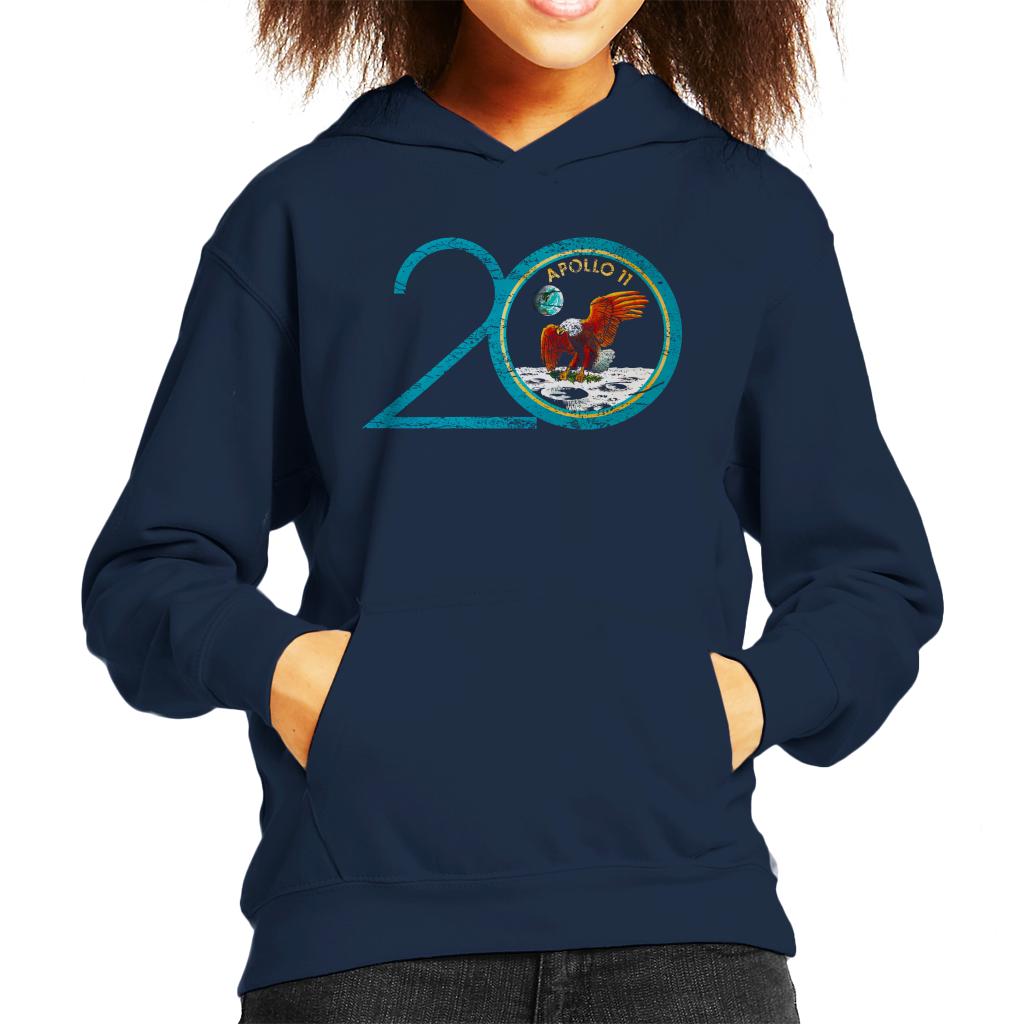 NASA Apollo 11 20th Anniversary Badge Distressed Kids Hooded Sweatshirt-ALL + EVERY