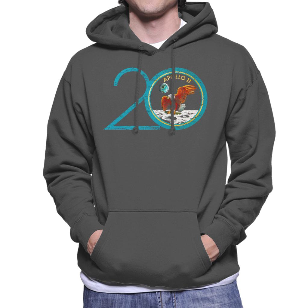 NASA Apollo 11 20th Anniversary Badge Distressed Men's Hooded Sweatshirt-ALL + EVERY