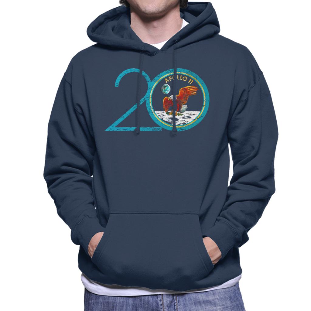 NASA Apollo 11 20th Anniversary Badge Distressed Men's Hooded Sweatshirt-ALL + EVERY