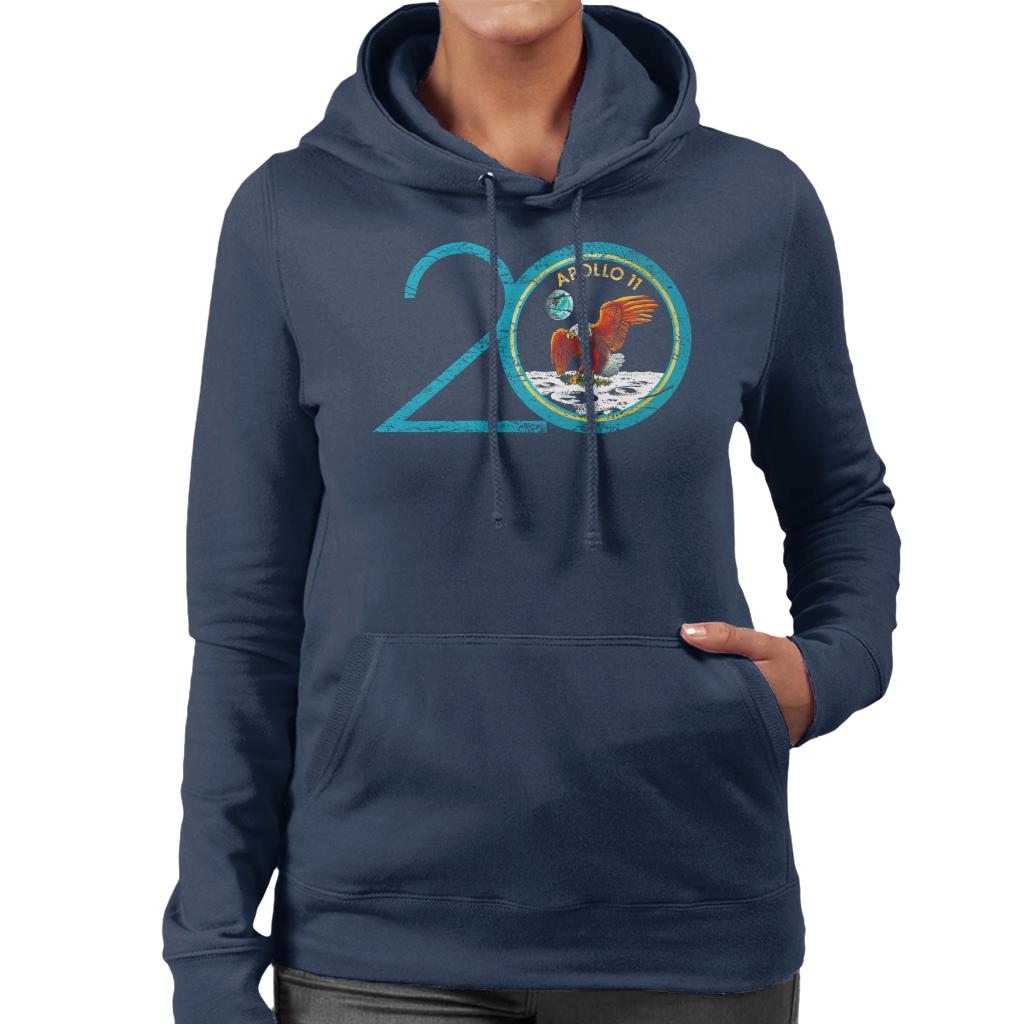 NASA Apollo 11 20th Anniversary Badge Distressed Women's Hooded Sweatshirt-ALL + EVERY