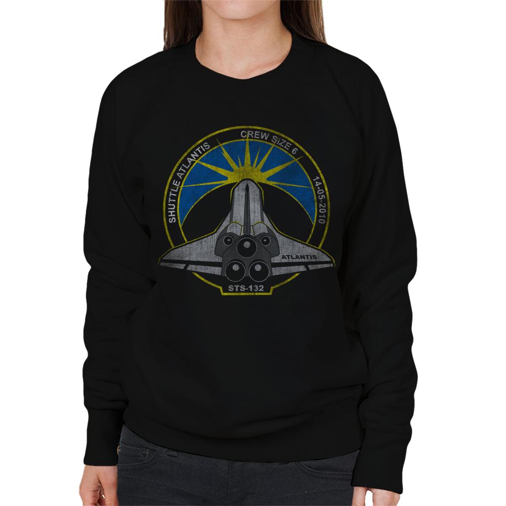 NASA STS 132 Atlantis Mission Badge Distressed Women's Sweatshirt-ALL + EVERY