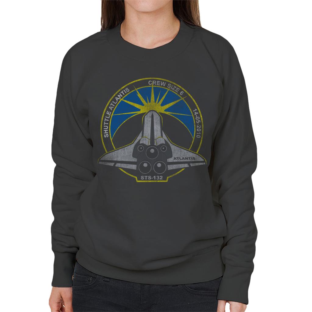 NASA STS 132 Atlantis Mission Badge Distressed Women's Sweatshirt-ALL + EVERY