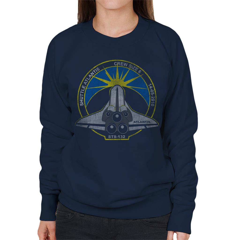 NASA STS 132 Atlantis Mission Badge Distressed Women's Sweatshirt-ALL + EVERY