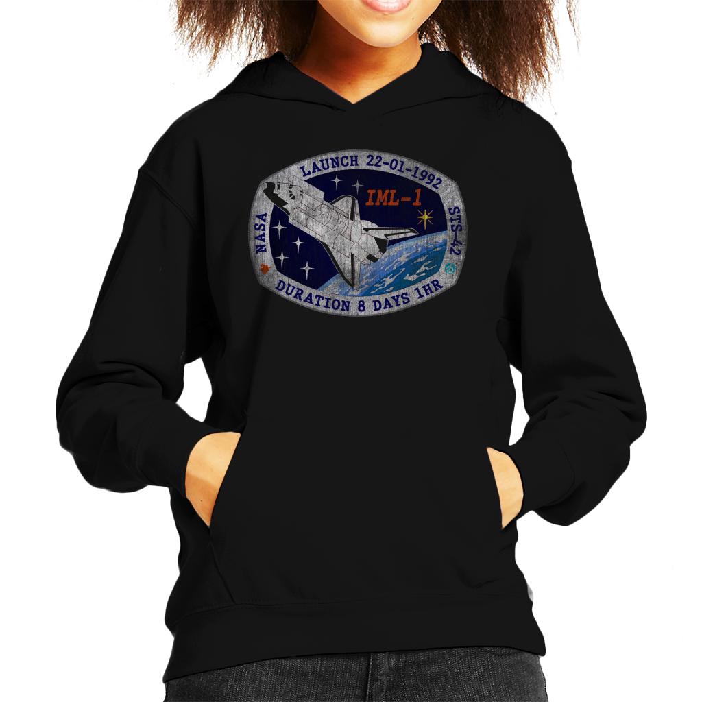 NASA STS 42 Discovery Mission Badge Distressed Kids Hooded Sweatshirt-ALL + EVERY