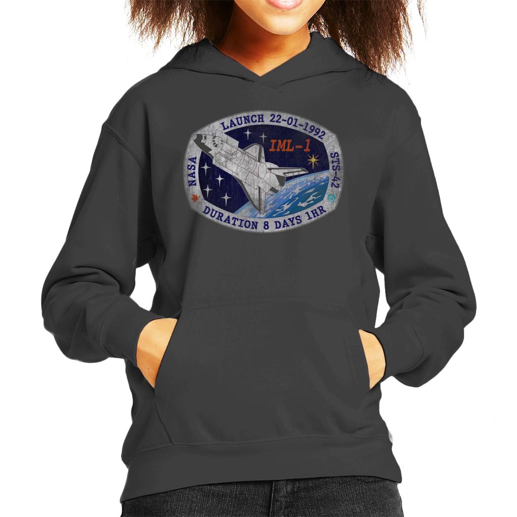 NASA STS 42 Discovery Mission Badge Distressed Kids Hooded Sweatshirt-ALL + EVERY