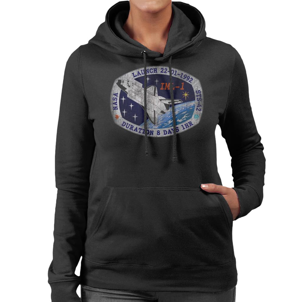 NASA STS 42 Discovery Mission Badge Distressed Women's Hooded Sweatshirt-ALL + EVERY