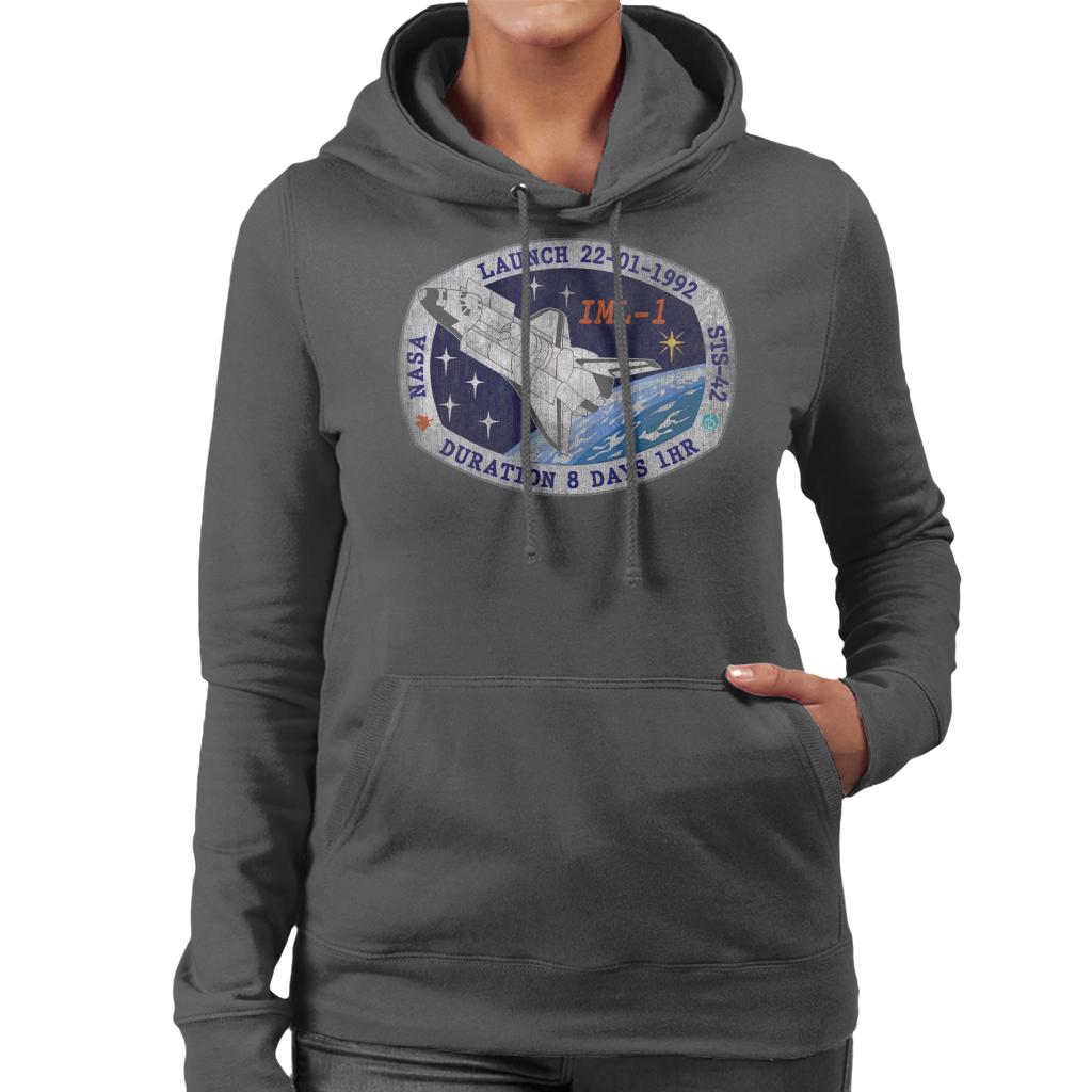 NASA STS 42 Discovery Mission Badge Distressed Women's Hooded Sweatshirt-ALL + EVERY