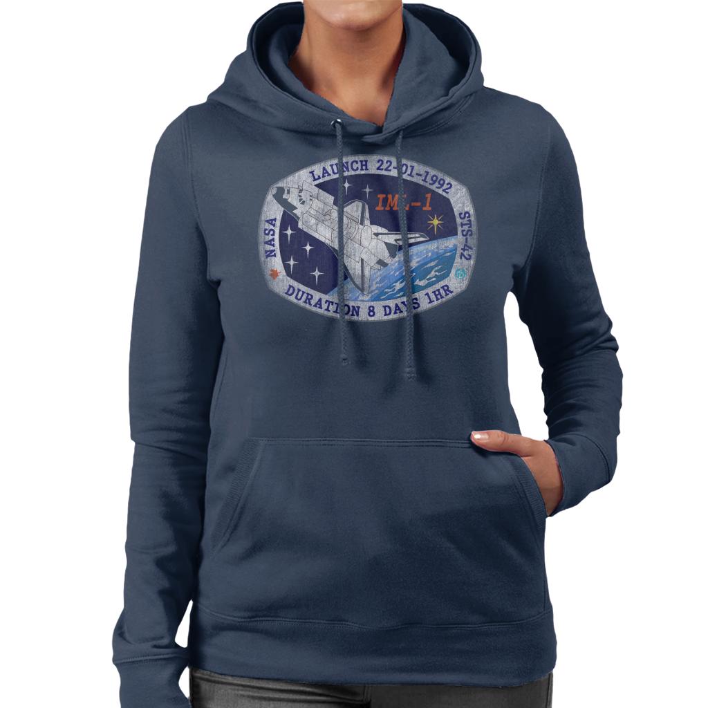 NASA STS 42 Discovery Mission Badge Distressed Women's Hooded Sweatshirt-ALL + EVERY