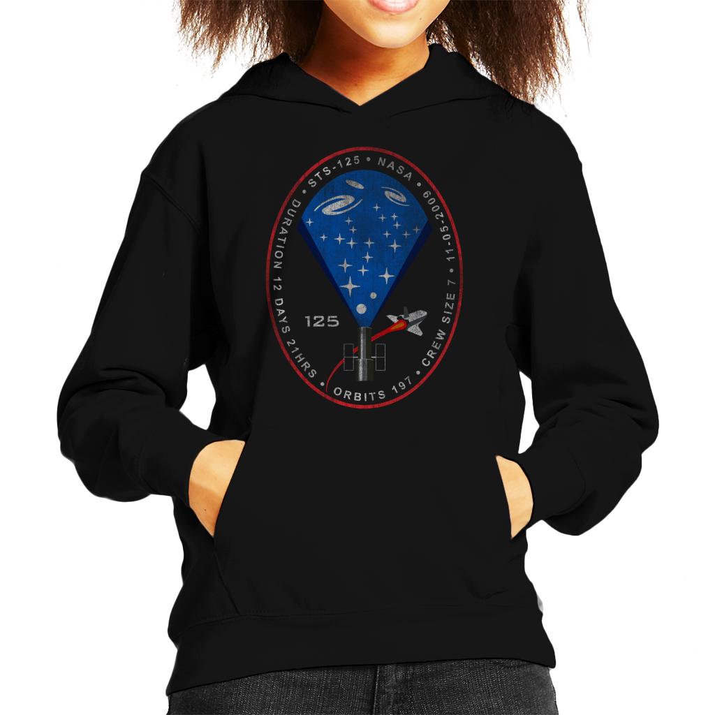 NASA STS 125 Atlantis Mission Badge Distressed Kids Hooded Sweatshirt-ALL + EVERY