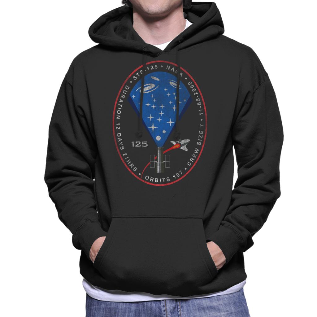 NASA STS 125 Atlantis Mission Badge Distressed Men's Hooded Sweatshirt-ALL + EVERY