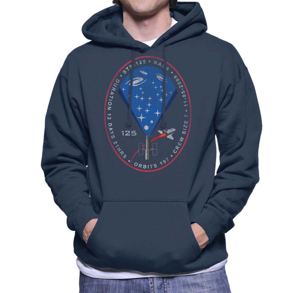 NASA STS 125 Atlantis Mission Badge Distressed Men's Hooded Sweatshirt-ALL + EVERY