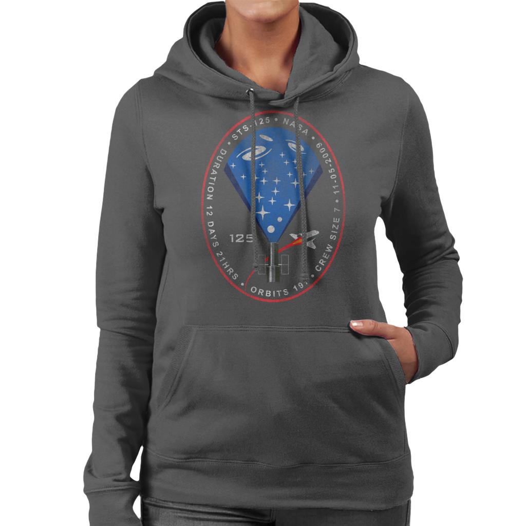 NASA STS 125 Atlantis Mission Badge Distressed Women's Hooded Sweatshirt-ALL + EVERY