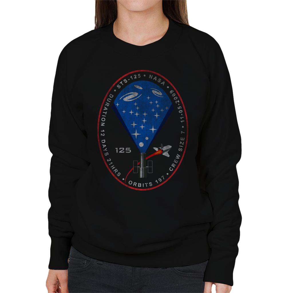 NASA STS 125 Atlantis Mission Badge Distressed Women's Sweatshirt-ALL + EVERY