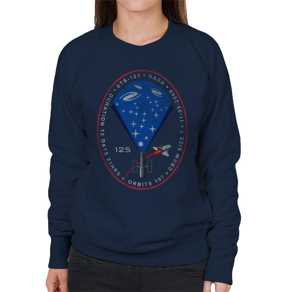 NASA STS 125 Atlantis Mission Badge Distressed Women's Sweatshirt-ALL + EVERY