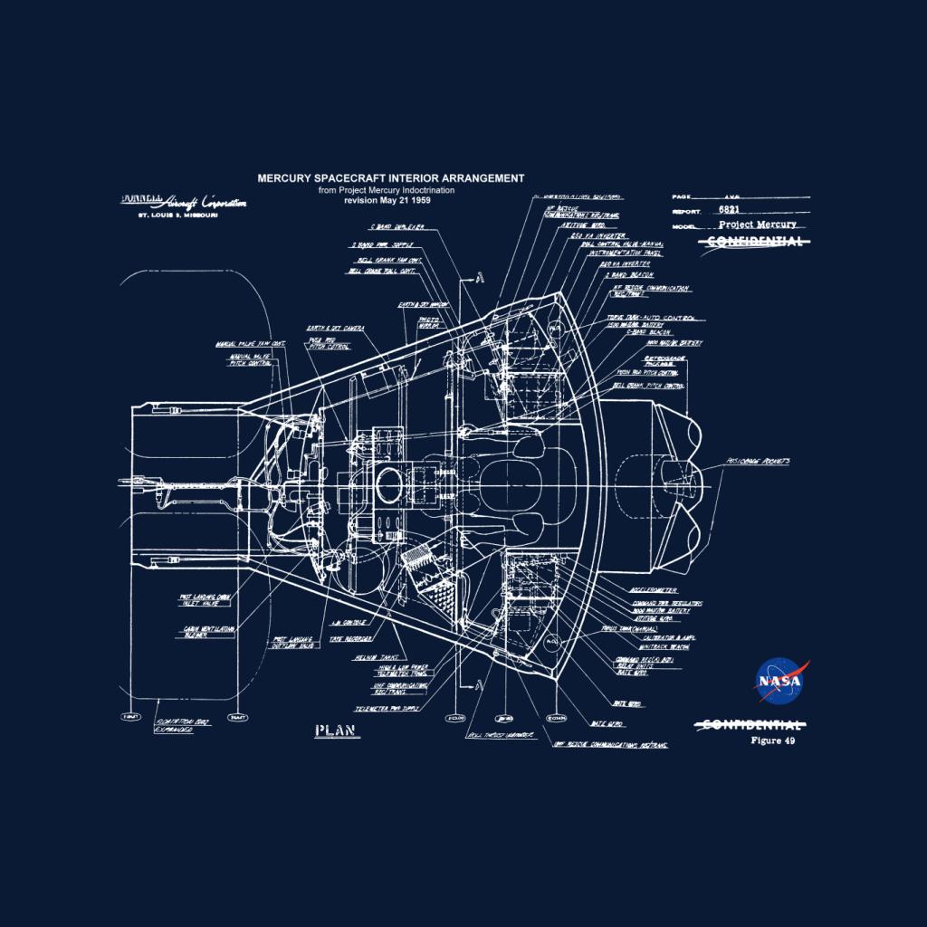 NASA Mercury Spacecraft Schematic Kids T-Shirt-ALL + EVERY