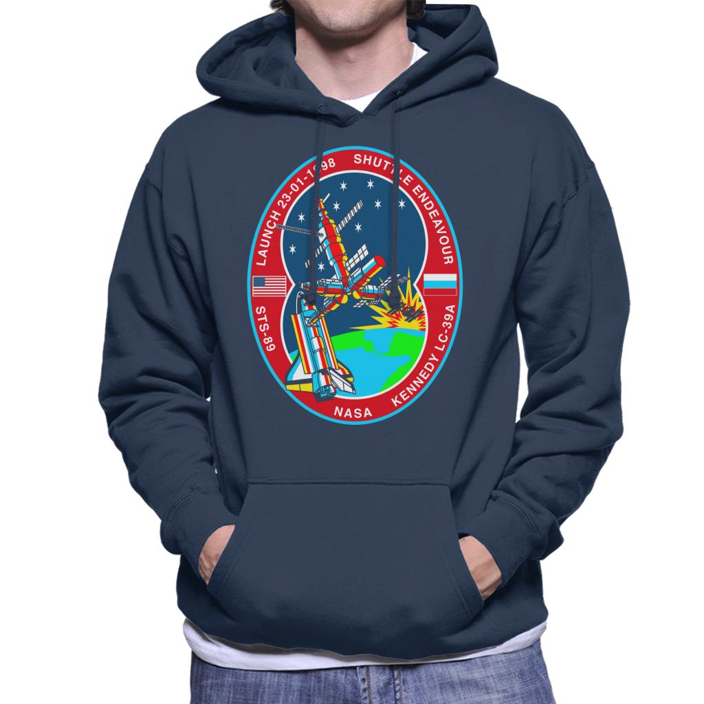 NASA STS 89 Endeavour MIR Space Station Badge Men's Hooded Sweatshirt-ALL + EVERY