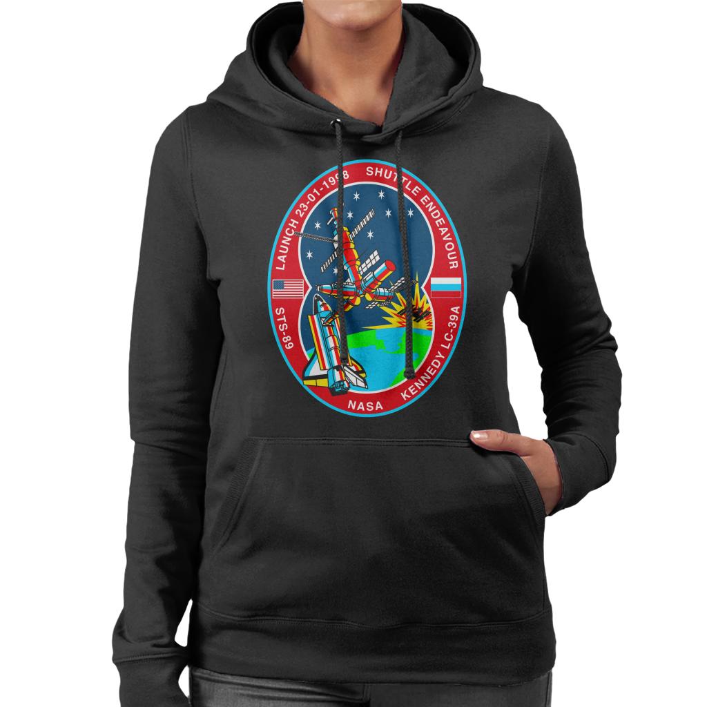 NASA STS 89 Endeavour MIR Space Station Badge Women's Hooded Sweatshirt-ALL + EVERY