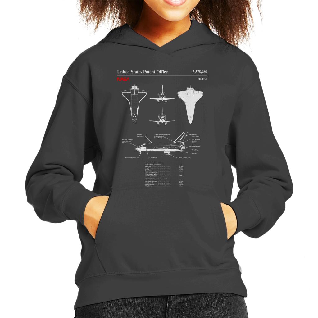 NASA Shuttle Dimensions And Weight Blueprint Kids Hooded Sweatshirt-ALL + EVERY