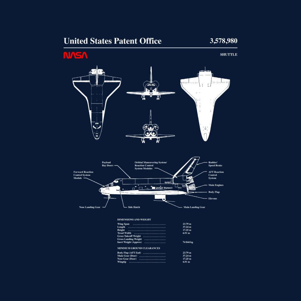 NASA Shuttle Dimensions And Weight Blueprint Kids T-Shirt-ALL + EVERY