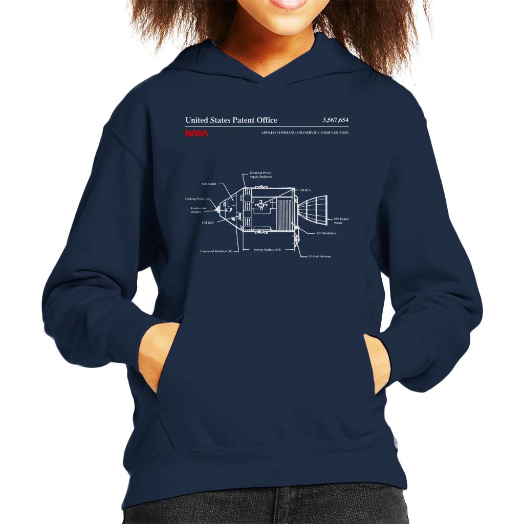 NASA Apollo Command Service Modules Blueprint Kids Hooded Sweatshirt-ALL + EVERY